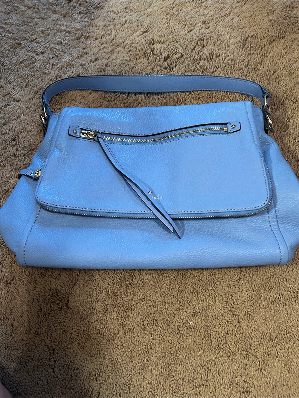 kate spade Sky Blue Pebbled Leather Shoulder Bag with Gold Hardware